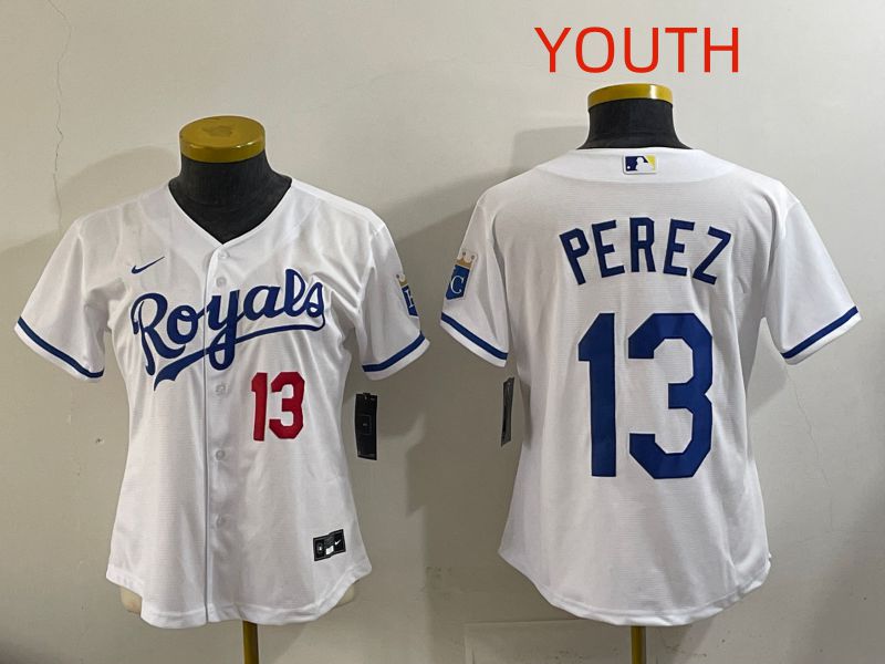 Youth Kansas City Royals #13 Perez White Game Nike MLB Jersey style 002